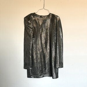 H&M metallic silver dress size 6 long sleeve mini dress